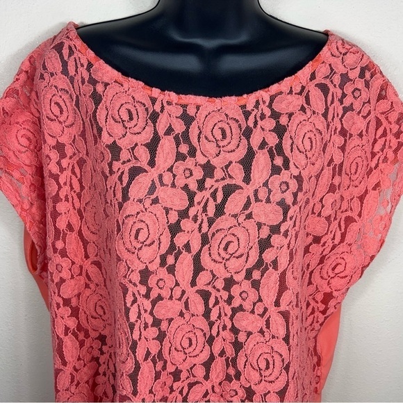 2X TRU SELF ORANGE LACE BLOUSE OPEN BACK CROPPED SHORT SLEEVE - Picture 4 of 13